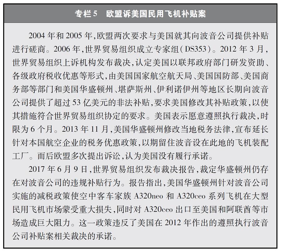 （圖表）[&ldquo;中美經(jīng)貿(mào)摩擦&rdquo;白皮書]專欄5 歐盟訴美國(guó)民用飛機(jī)補(bǔ)貼案